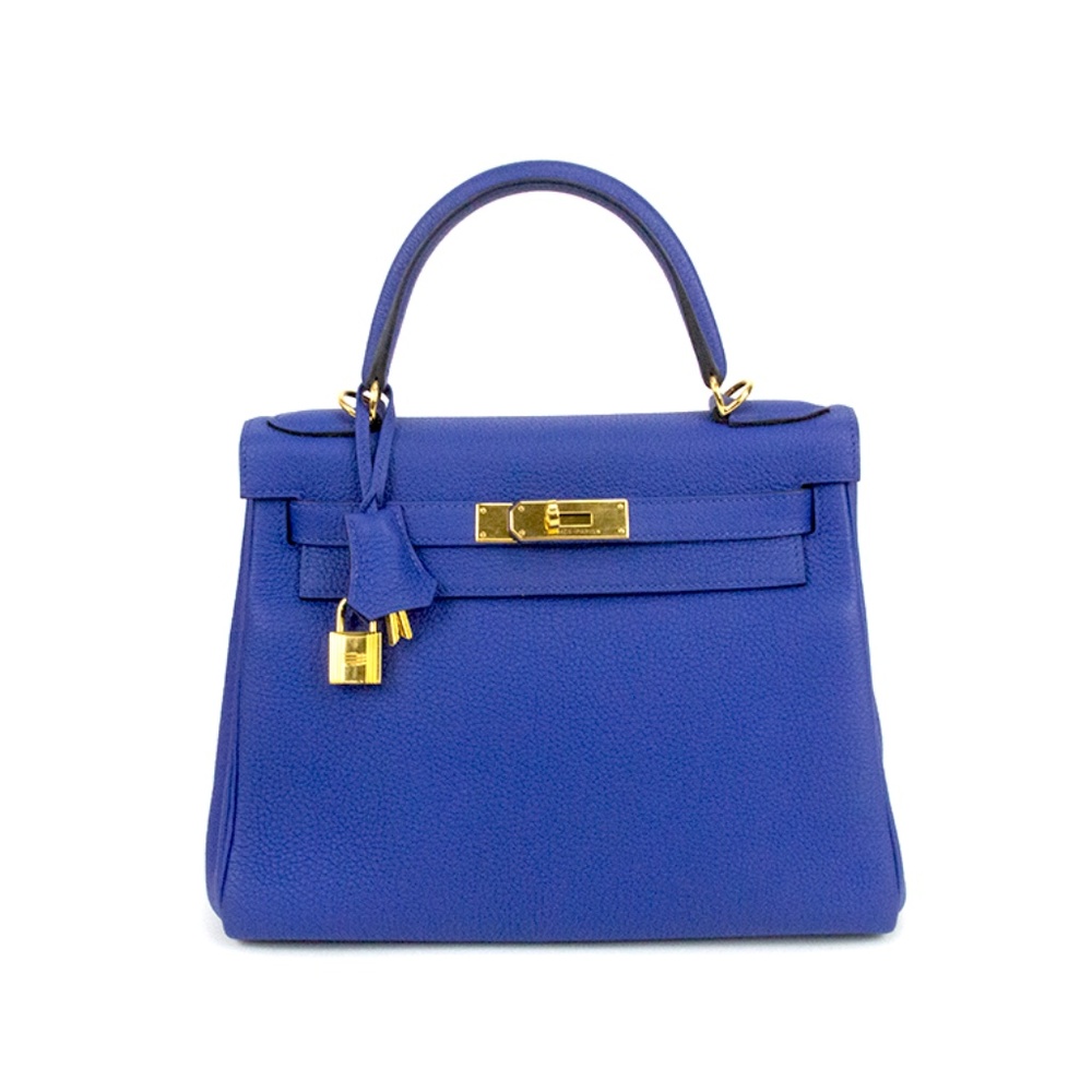 Hermes Kelly 32 Blue Clemence Leather GHW